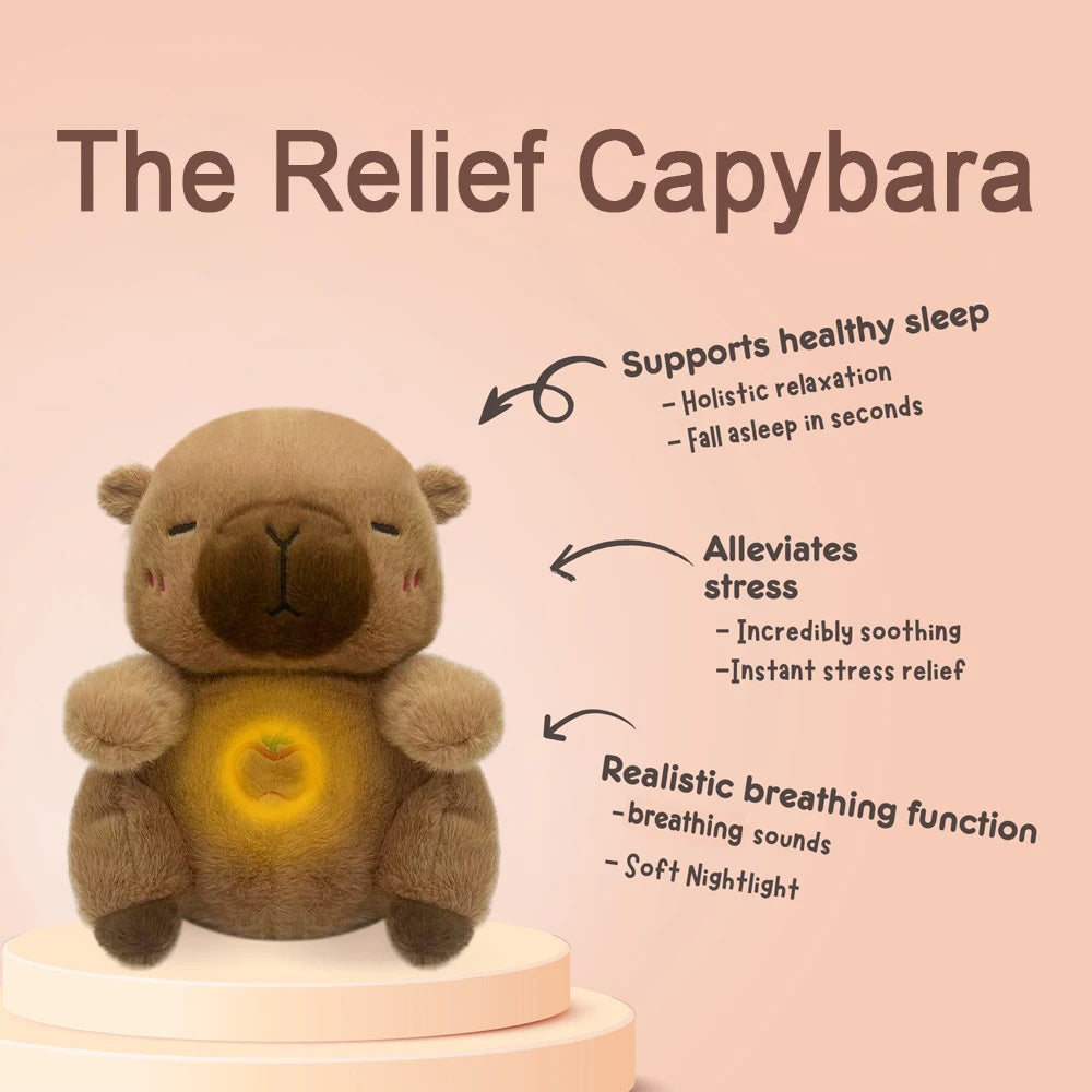 Breathing Bear Baby Capybara Otter Plush Doll Toy Baby Kids Soothing Music Baby Sleeping Companion Sound and Light Doll Toy Gift