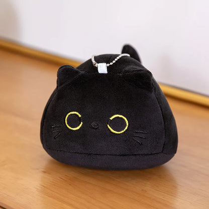 7/11/20CM Kawaii Small Cuddly Black Cat Plush Doll Cartoon Stuffed Round Ball Cat Plushie Girl's Bag Keychain Pendant Toys