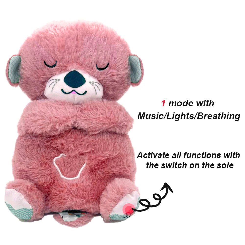 Breathing Bear Baby Capybara Otter Plush Doll Toy Baby Kids Soothing Music Baby Sleeping Companion Sound and Light Doll Toy Gift