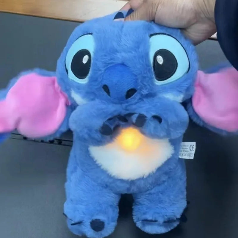 32CM Disney Stitch Plush Doll With Lighting Music Baby Sleeping Companion Sound Soothing Kawaii Plush Toy 2024 Breathing Toys