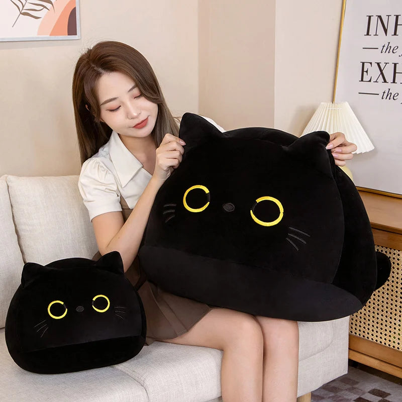 7/11/20CM Kawaii Small Cuddly Black Cat Plush Doll Cartoon Stuffed Round Ball Cat Plushie Girl's Bag Keychain Pendant Toys