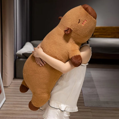 60cm-100cm Kawaii Cartoon Giant Strip Capybara Plush Doll Pillow Lying Brown Orange Wings Creative Capybara Plush Toy Home Decor