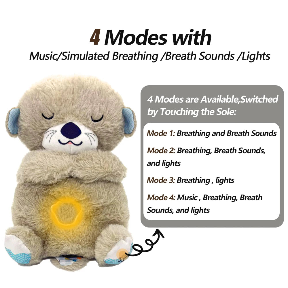 Breathing Bear Baby Capybara Otter Plush Doll Toy Baby Kids Soothing Music Baby Sleeping Companion Sound and Light Doll Toy Gift