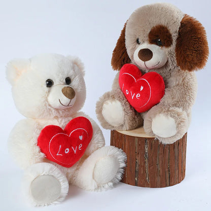 30CM Cute Heart Bear Dog Plush Toys Red Heart Print Love Creative Animal Stuffed Doll For Lovers Valentine's Day Gift