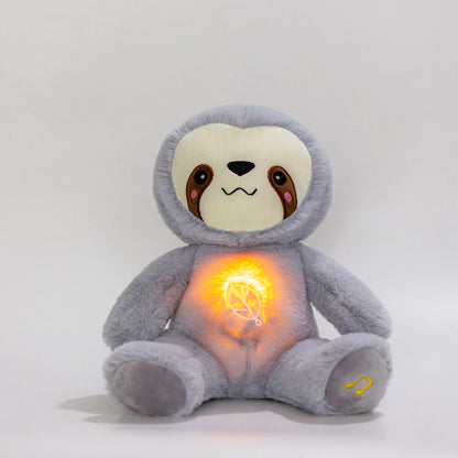 Kawaii Breathing Sloth Plush Toy Baby Soothing Bear Doll Baby Sleep Companion Sound and Light Plushie