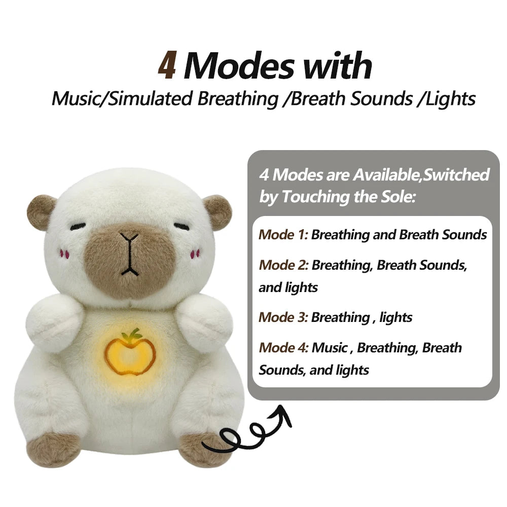 Breathing Bear Baby Capybara Otter Plush Doll Toy Baby Kids Soothing Music Baby Sleeping Companion Sound and Light Doll Toy Gift