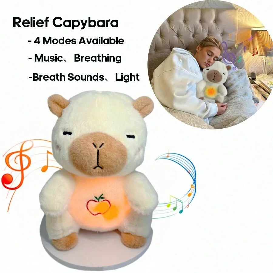 Breathing Bear Baby Capybara Otter Plush Doll Toy Baby Kids Soothing Music Baby Sleeping Companion Sound and Light Doll Toy Gift