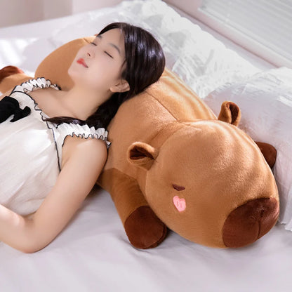 60cm-100cm Kawaii Cartoon Giant Strip Capybara Plush Doll Pillow Lying Brown Orange Wings Creative Capybara Plush Toy Home Decor