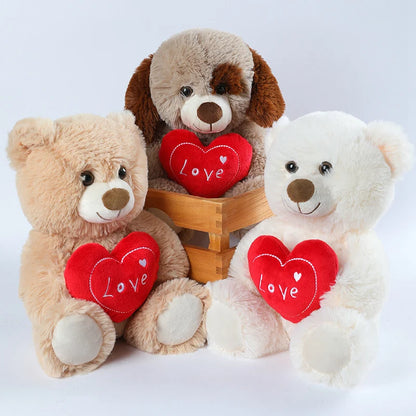 30CM Cute Heart Bear Dog Plush Toys Red Heart Print Love Creative Animal Stuffed Doll For Lovers Valentine's Day Gift