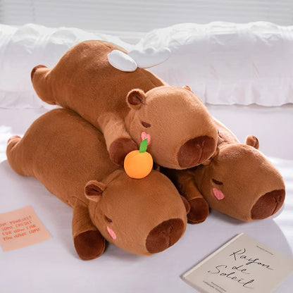 60cm-100cm Kawaii Cartoon Giant Strip Capybara Plush Doll Pillow Lying Brown Orange Wings Creative Capybara Plush Toy Home Decor