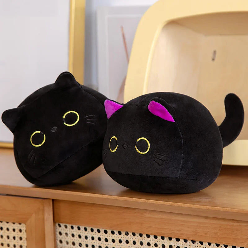 7/11/20CM Kawaii Small Cuddly Black Cat Plush Doll Cartoon Stuffed Round Ball Cat Plushie Girl's Bag Keychain Pendant Toys