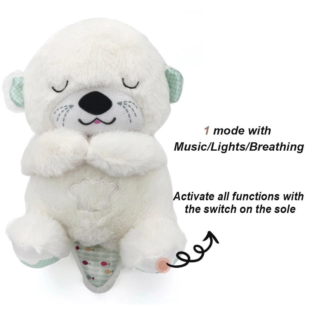 Breathing Bear Baby Capybara Otter Plush Doll Toy Baby Kids Soothing Music Baby Sleeping Companion Sound and Light Doll Toy Gift