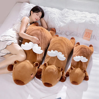 60cm-100cm Kawaii Cartoon Giant Strip Capybara Plush Doll Pillow Lying Brown Orange Wings Creative Capybara Plush Toy Home Decor