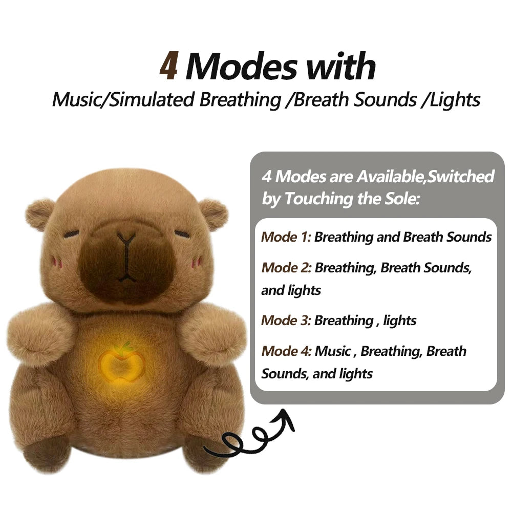 Breathing Bear Baby Capybara Otter Plush Doll Toy Baby Kids Soothing Music Baby Sleeping Companion Sound and Light Doll Toy Gift